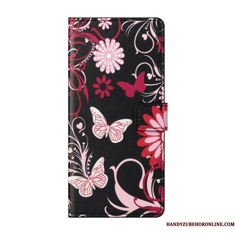 Leren Hoesje voor Samsung Galaxy S21 FE Vlinders En Bloemen