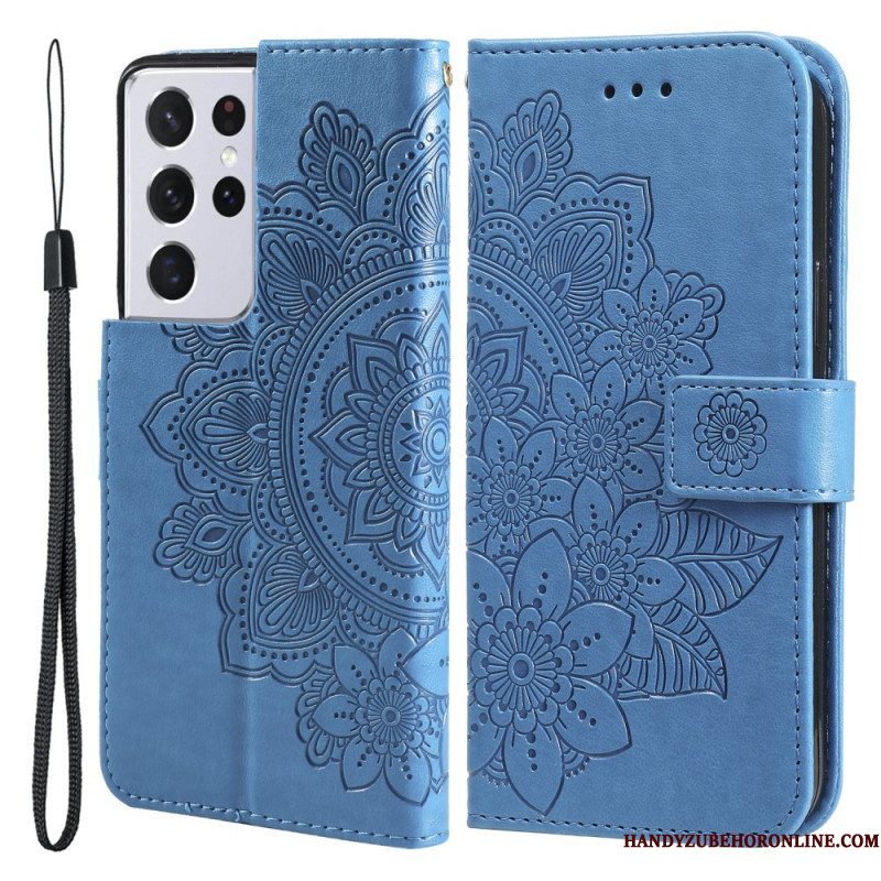 Leren Hoesje voor Samsung Galaxy S21 Ultra 5G Bloemmandala