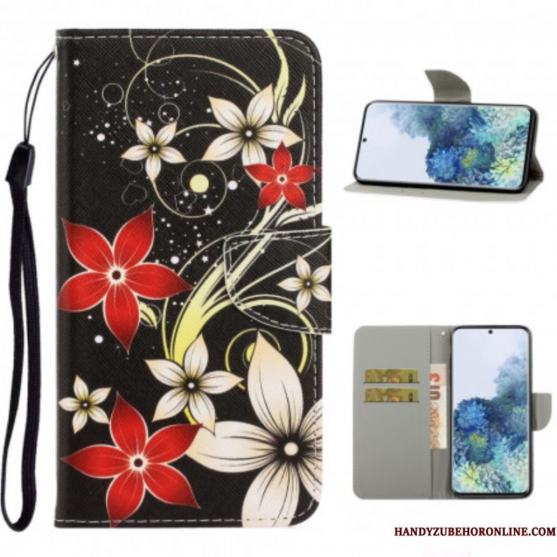 Leren Hoesje voor Samsung Galaxy S21 Ultra 5G Met Ketting Kleurrijke Strappy Bloemen