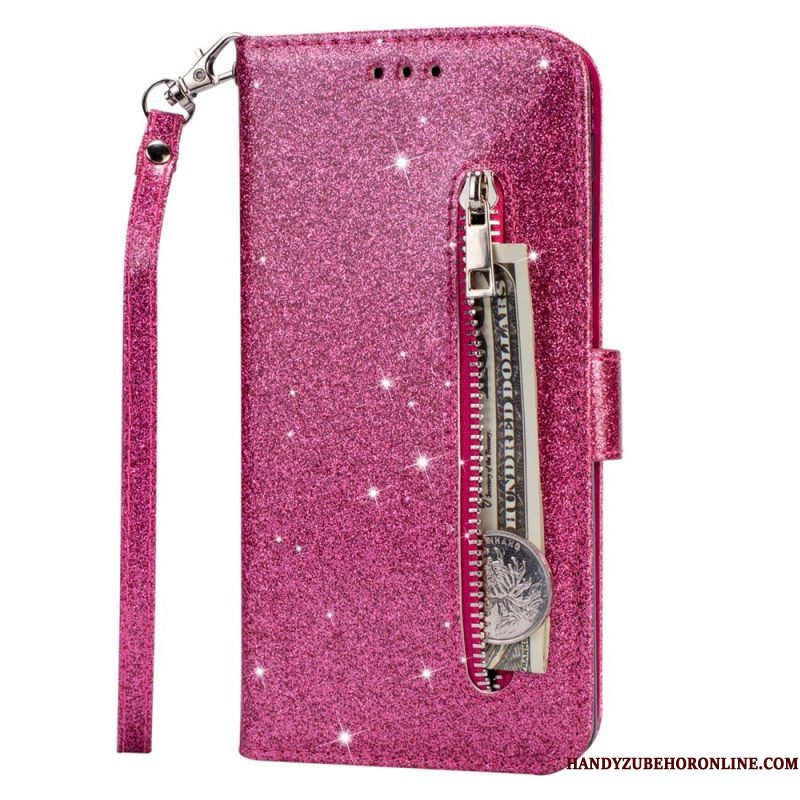 Leren Hoesje voor Samsung Galaxy S22 5G Glitter Portemonnee