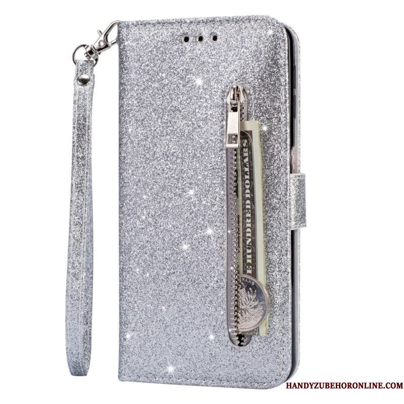 Leren Hoesje voor Samsung Galaxy S22 5G Glitter Portemonnee