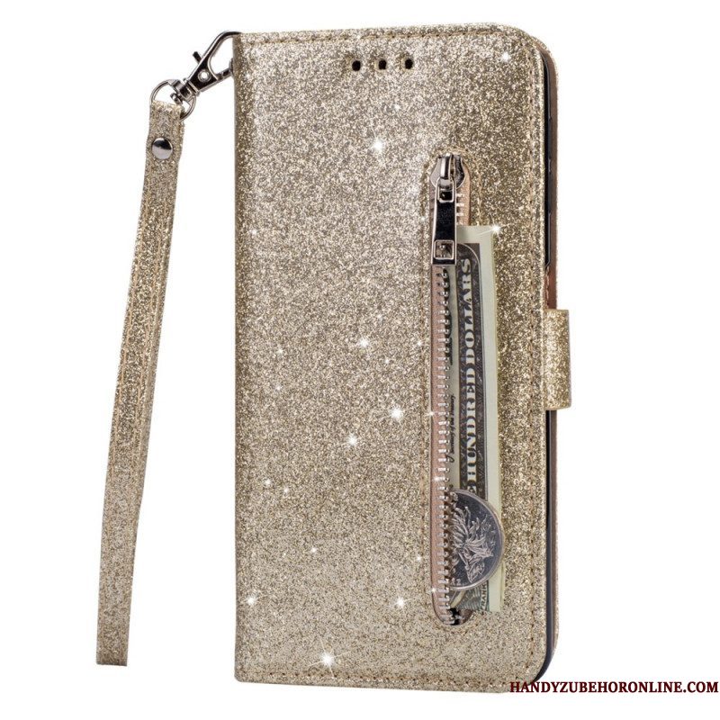 Leren Hoesje voor Samsung Galaxy S22 5G Glitter Portemonnee