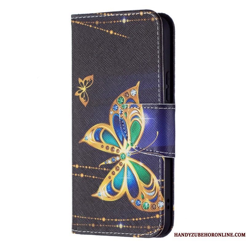 Leren Hoesje voor Samsung Galaxy S22 5G Gouden Vlinders