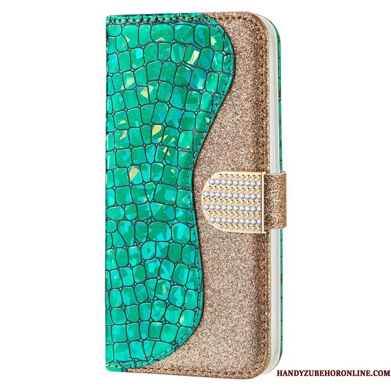 Leren Hoesje voor Samsung Galaxy S22 5G Krokodil Diamanten