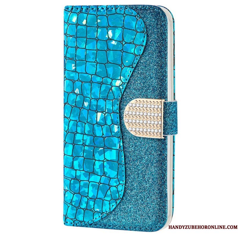 Leren Hoesje voor Samsung Galaxy S22 5G Krokodil Diamanten