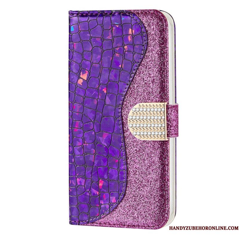 Leren Hoesje voor Samsung Galaxy S22 5G Krokodil Diamanten