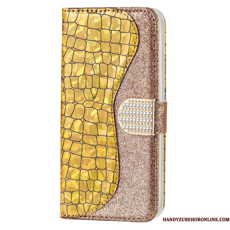 Leren Hoesje voor Samsung Galaxy S22 5G Krokodil Diamanten