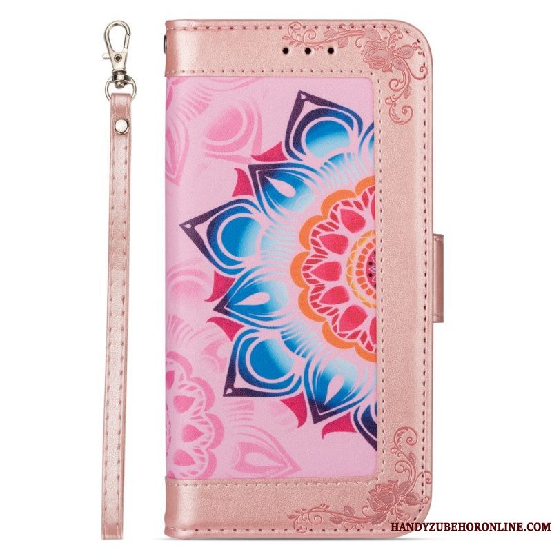 Leren Hoesje voor Samsung Galaxy S22 5G Met Ketting Bandjes Mandala Decoratie