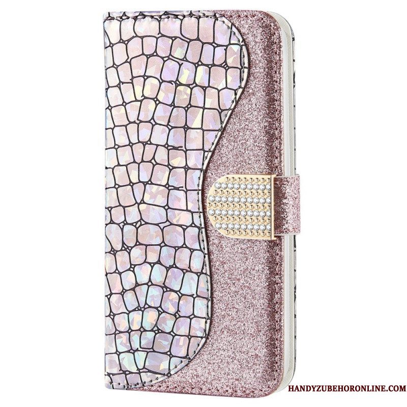 Leren Hoesje voor Samsung Galaxy S22 Ultra 5G Krokodil Diamanten