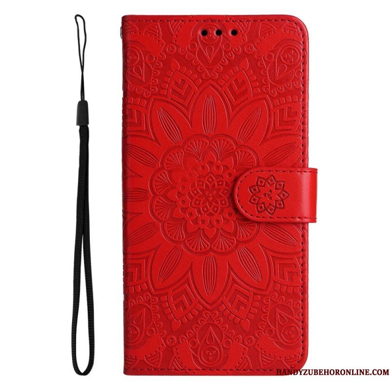 Leren Hoesje voor Samsung Galaxy S23 5G Mandala Zon Met Lanyard