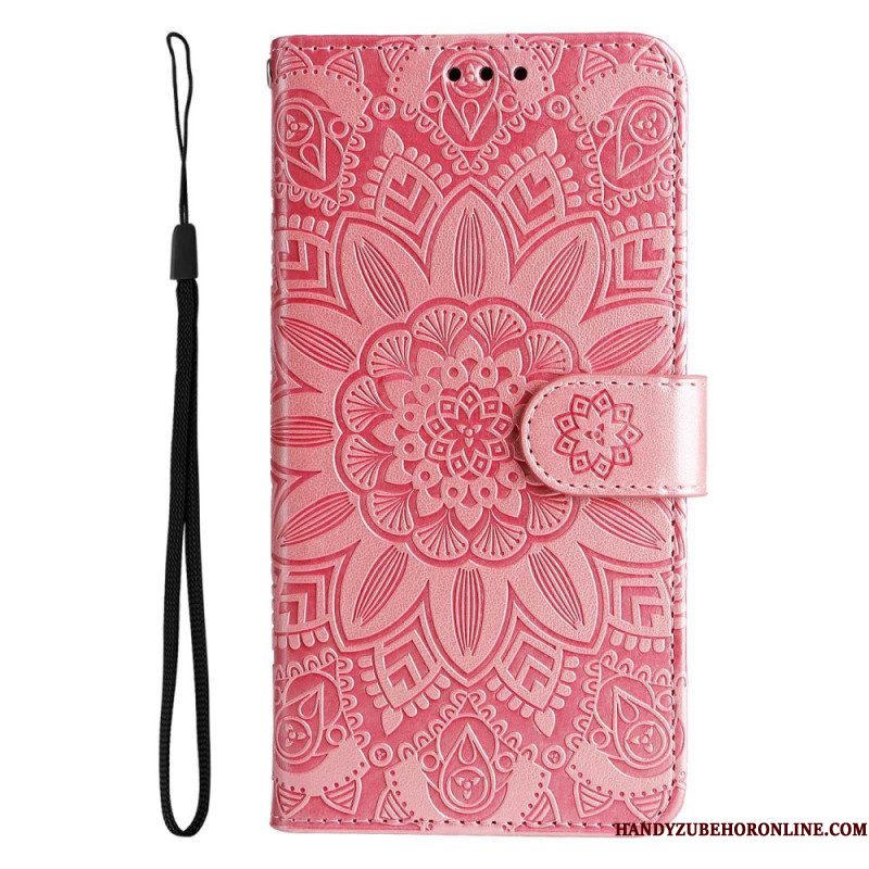 Leren Hoesje voor Samsung Galaxy S23 5G Mandala Zon Met Lanyard