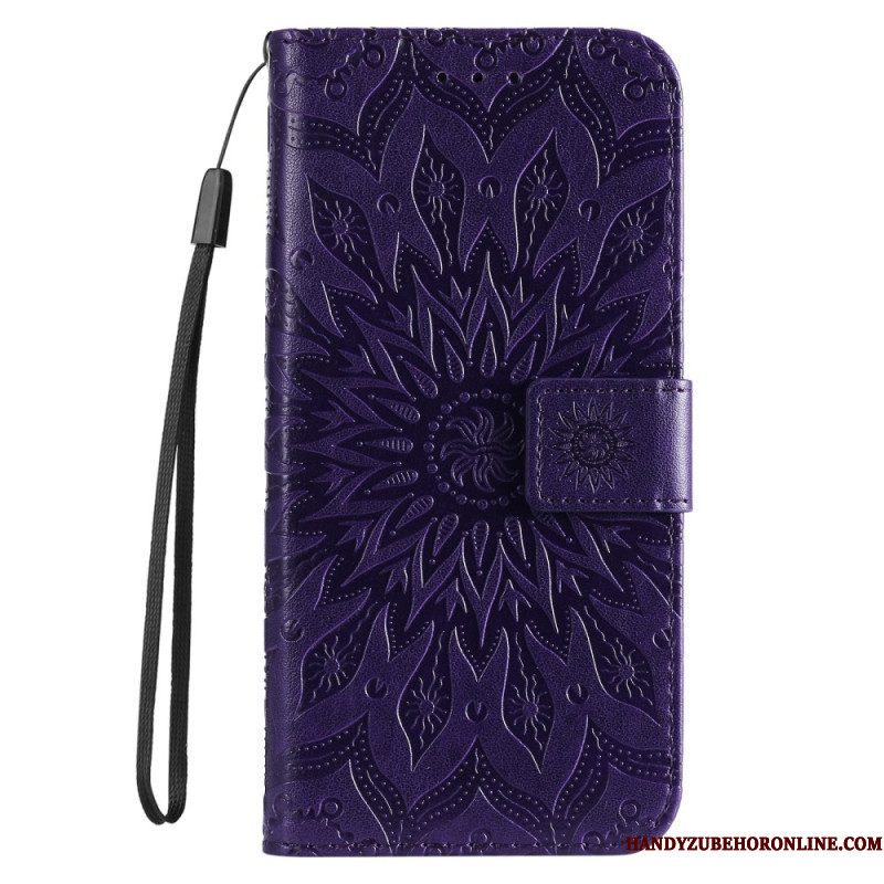 Leren Hoesje voor Sony Xperia 5 IV Mandala Zon Met Lanyard