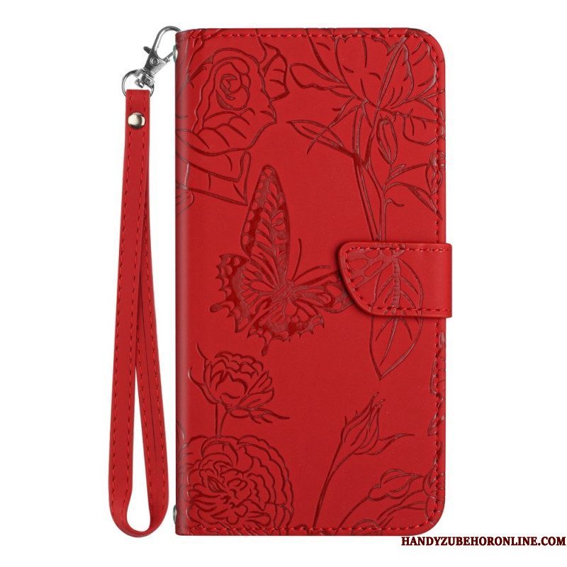 Leren Hoesje voor Xiaomi 13 Pro Vlinders En Lanyard