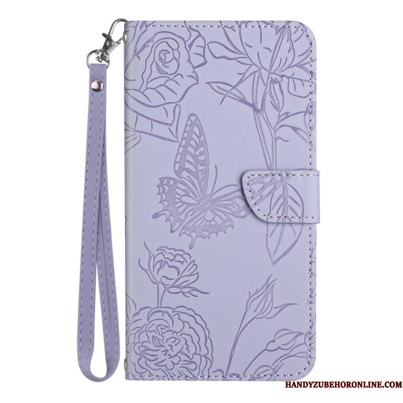 Leren Hoesje voor Xiaomi 13 Vlinders En Lanyard