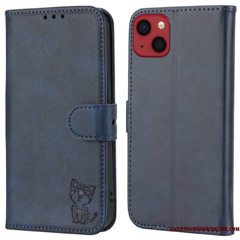 Leren Hoesje voor iPhone 14 Plus Katje