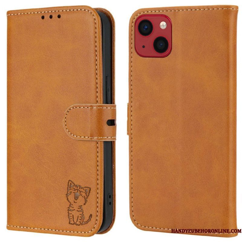 Leren Hoesje voor iPhone 14 Plus Katje