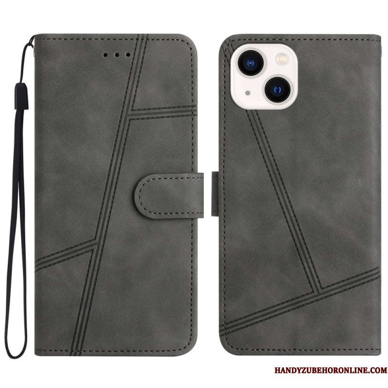 Leren Hoesje voor iPhone 14 Plus Met Ketting Strappy Met Geometrisch Stiksel In Leereffect