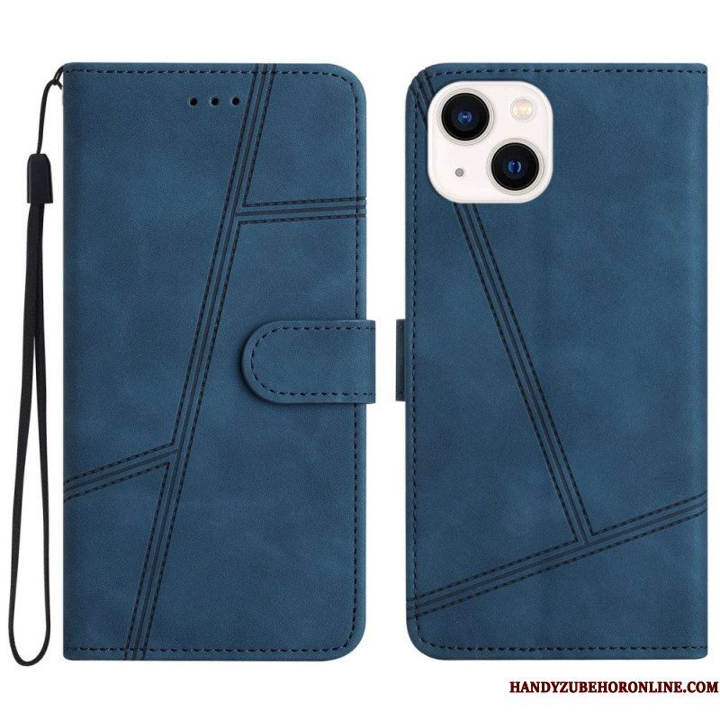 Leren Hoesje voor iPhone 14 Plus Met Ketting Strappy Met Geometrisch Stiksel In Leereffect