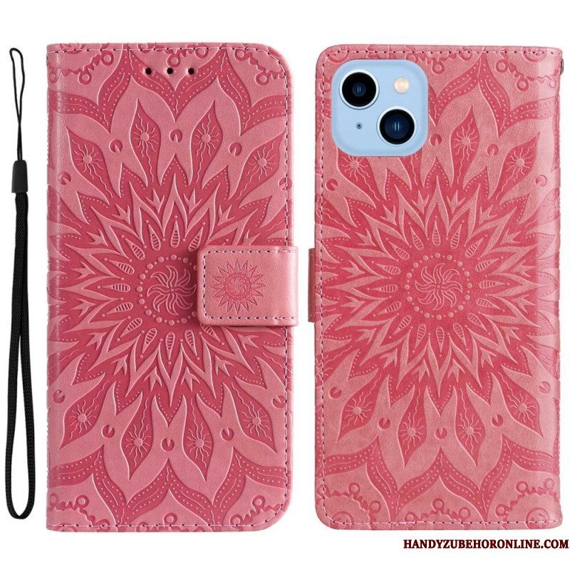 Leren Hoesje voor iPhone 14 Plus Zonnebloem