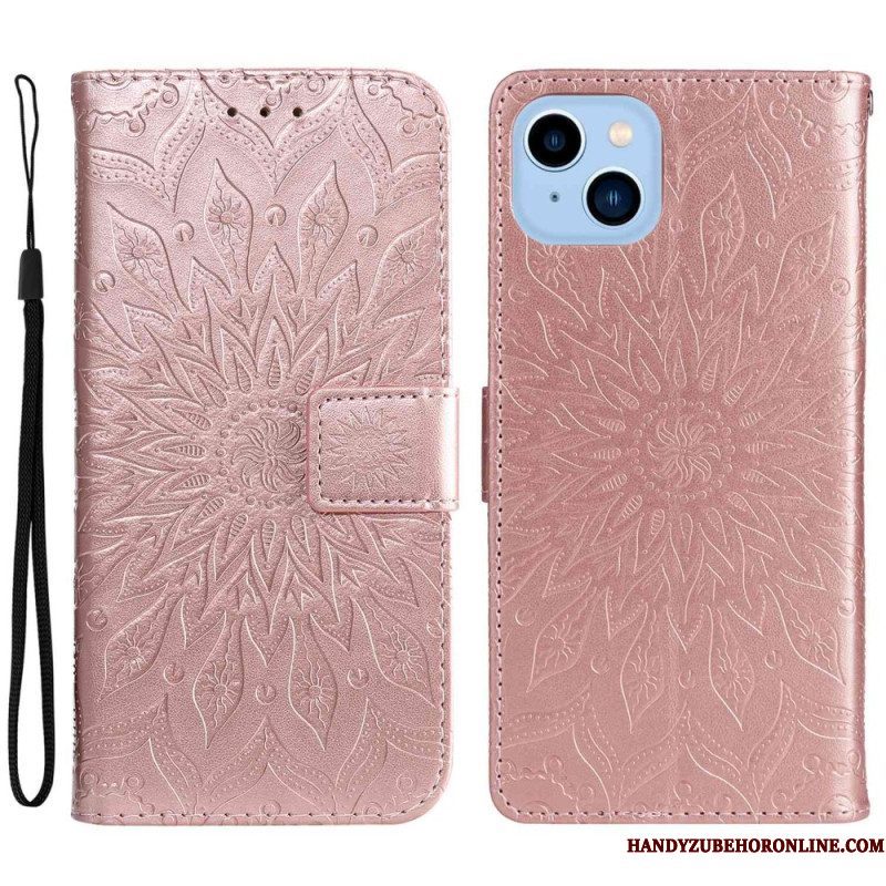 Leren Hoesje voor iPhone 14 Plus Zonnebloem