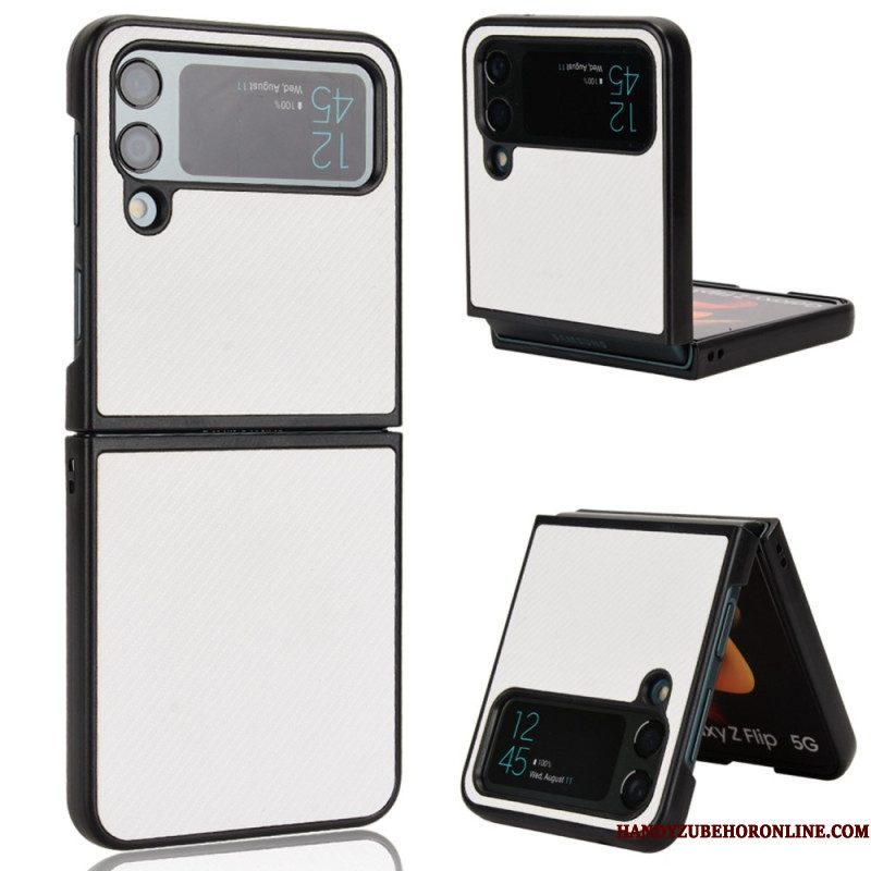 Telefoonhoesje voor Samsung Galaxy Z Flip 4 Folio-hoesje Koolstofvezeltextuur Met Leereffect