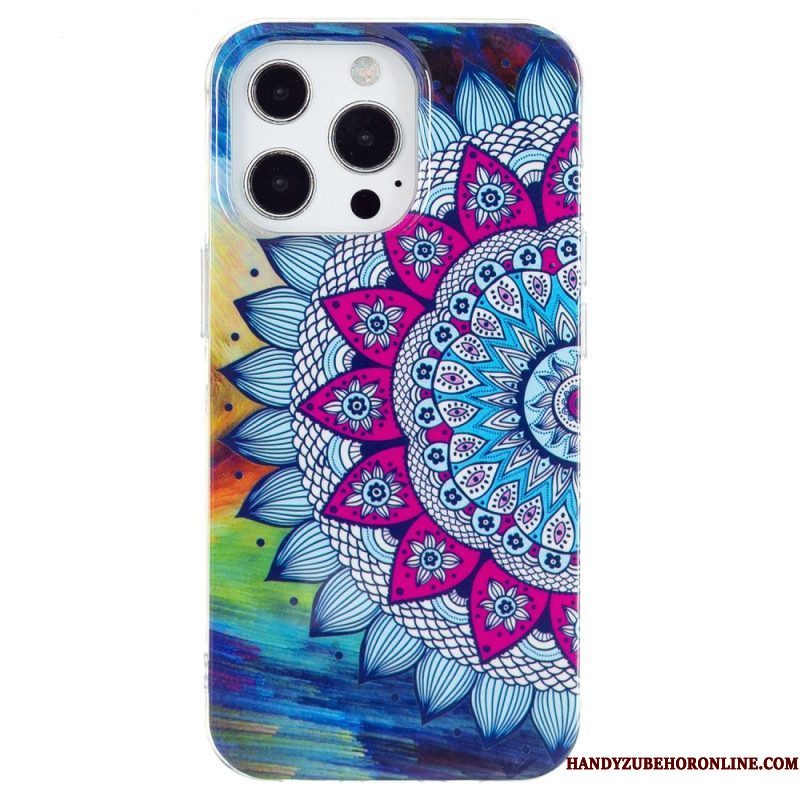 Telefoonhoesje voor iPhone 15 Pro Max Fluorescerende Mandala