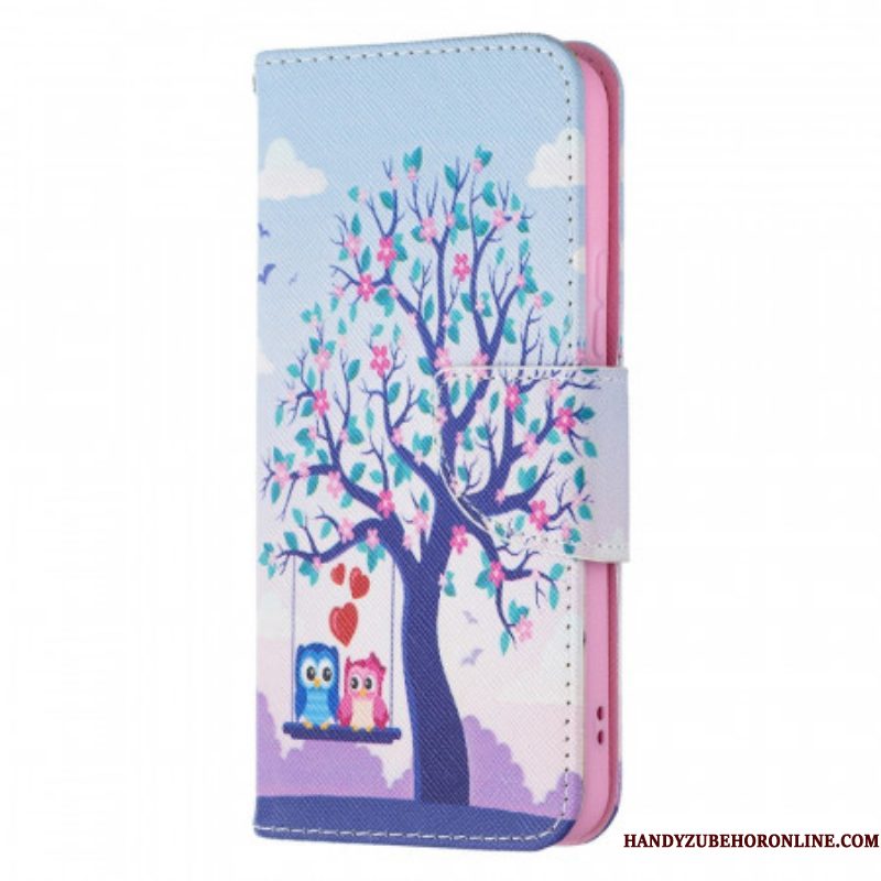 Flip Case voor Samsung Galaxy S22 5G Uilen Op De Schommel