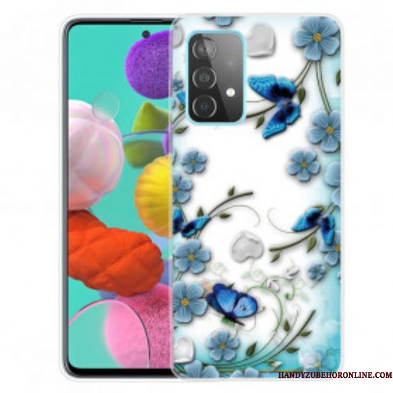 Hoesje voor Samsung Galaxy A52 4G / A52 5G / A52s 5G Retro Vlinders En Bloemen