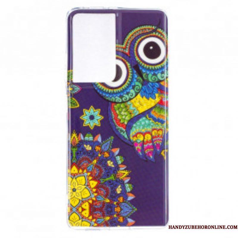 Hoesje voor Samsung Galaxy S21 Ultra 5G Fluorescerende Uil Mandala