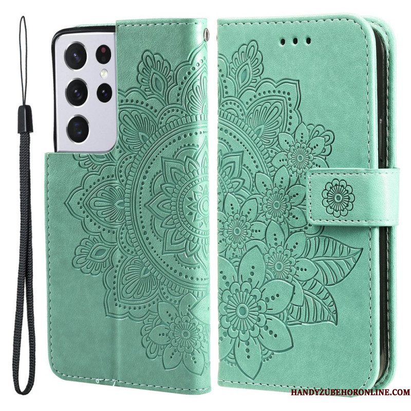 Leren Hoesje voor Samsung Galaxy S21 Ultra 5G Bloemmandala