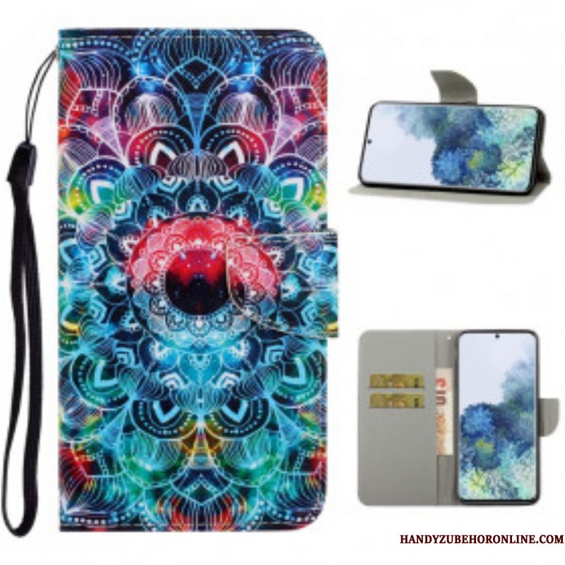 Leren Hoesje voor Samsung Galaxy S21 Ultra 5G Met Ketting Flitsende Strappy Mandala