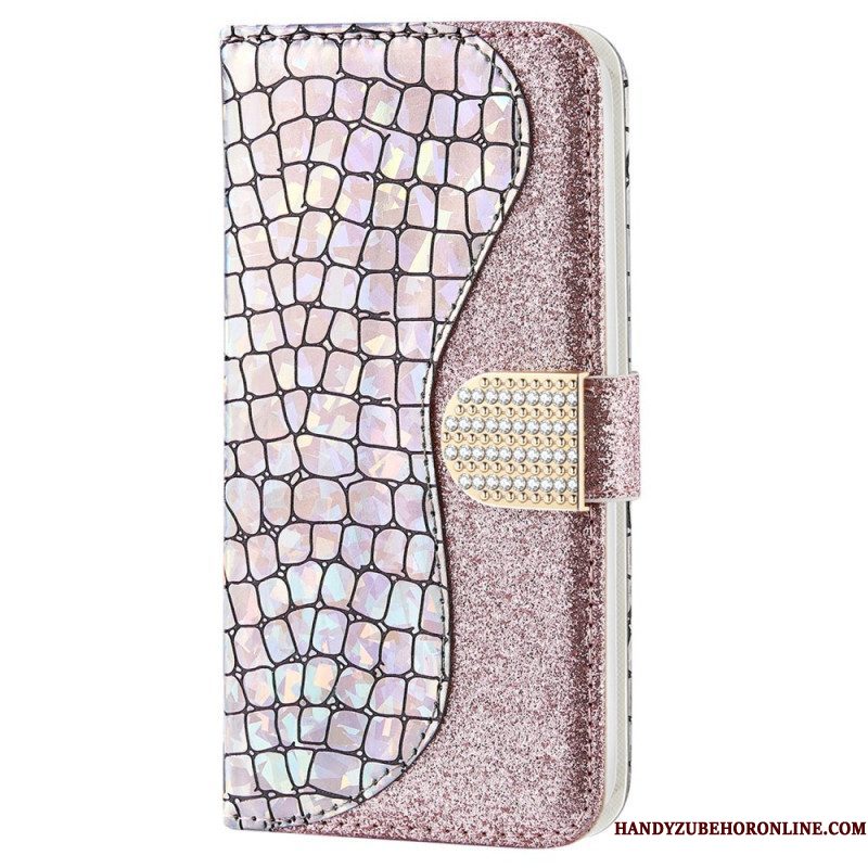 Leren Hoesje voor Samsung Galaxy S22 5G Krokodil Diamanten