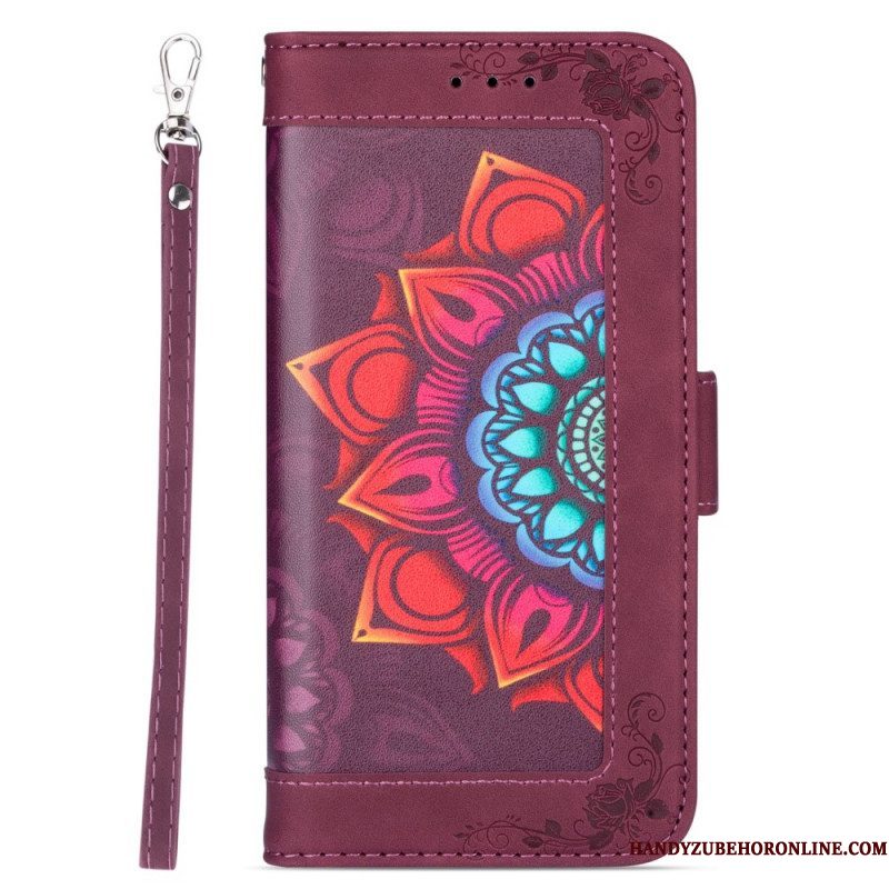 Leren Hoesje voor Samsung Galaxy S22 5G Met Ketting Bandjes Mandala Decoratie