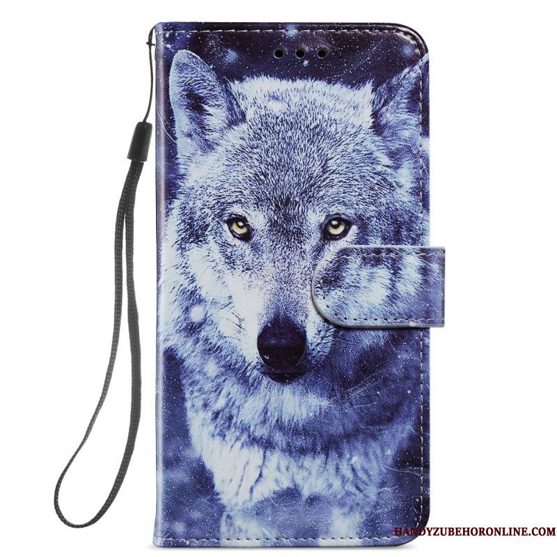 Leren Hoesje voor Samsung Galaxy S22 5G Prachtige Wolven Met Lanyard