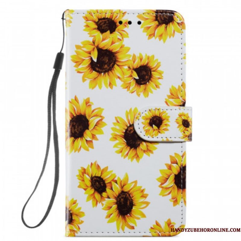 Leren Hoesje voor Samsung Galaxy S22 5G Zonnebloemen